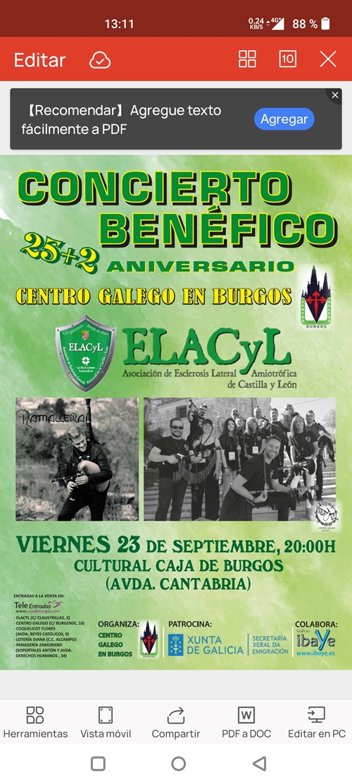 Concierto a favor ELACyL, 25+2 Aniv. Centro Galego en Burgos