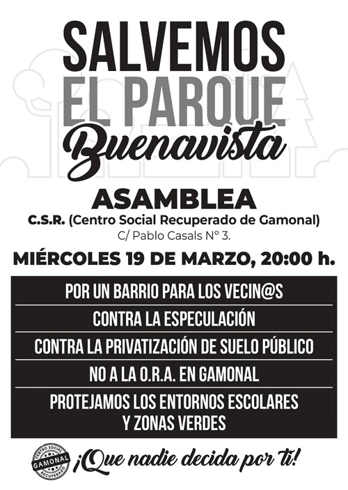 Asamblea vecinal. Salvemos el parque Buenavista