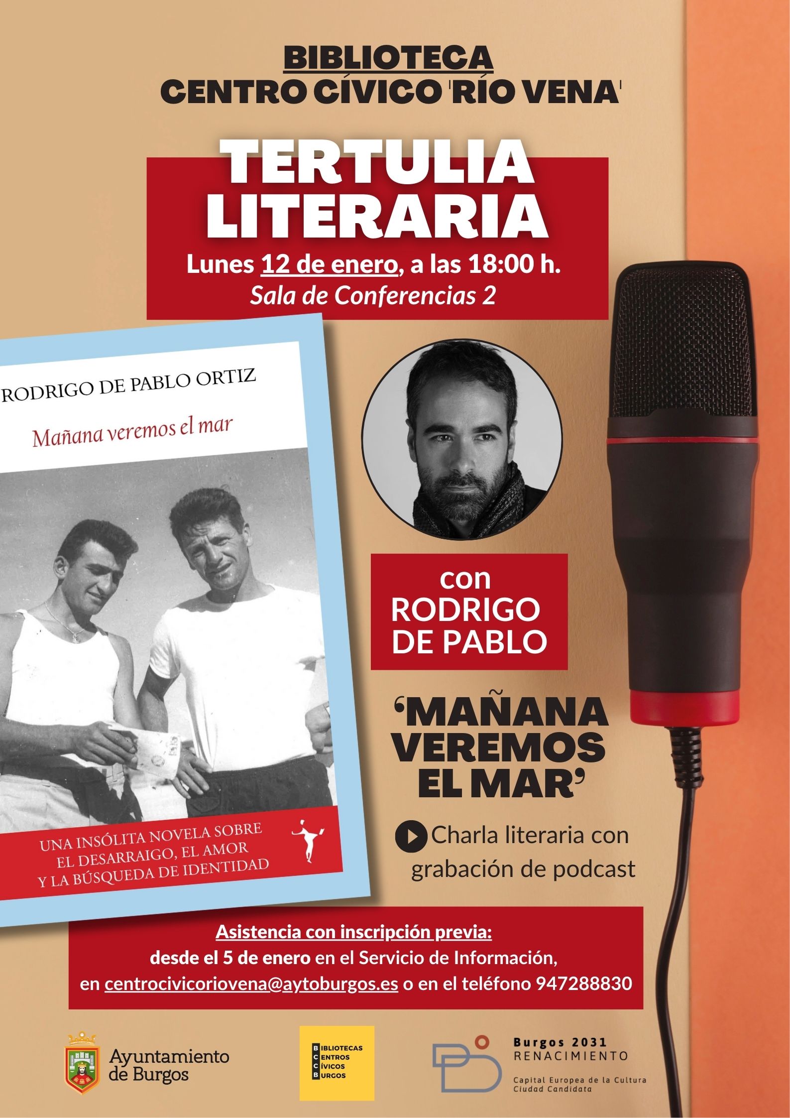 Tertulia literaria con Rodrigo de Pablo en Biblioteca del Centro Cívico Río Vena, Burgos