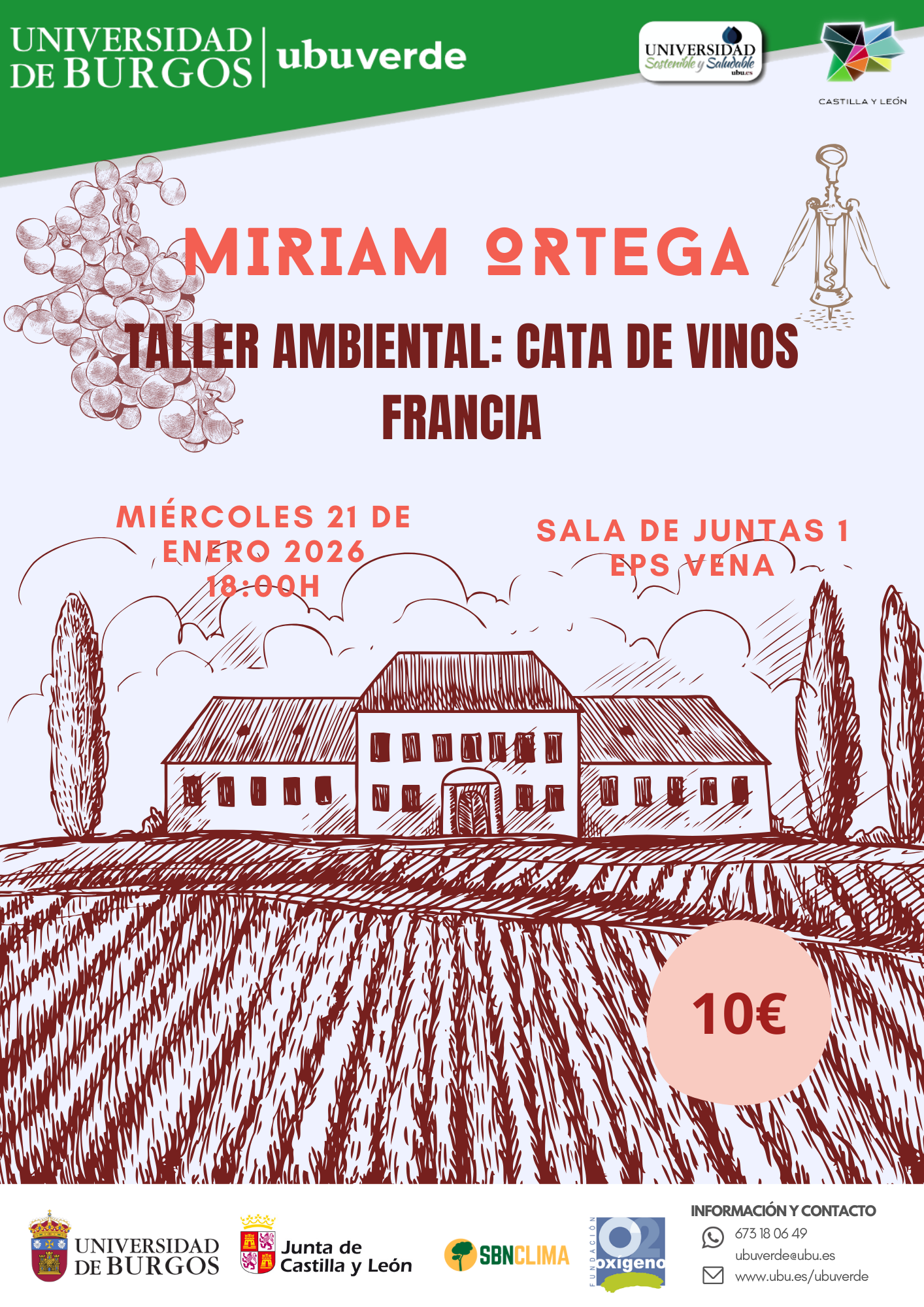 Taller Eco-Enológico:Cata Vinos de Francia en Escuela Politécnica Campus Río Vena, Burgos