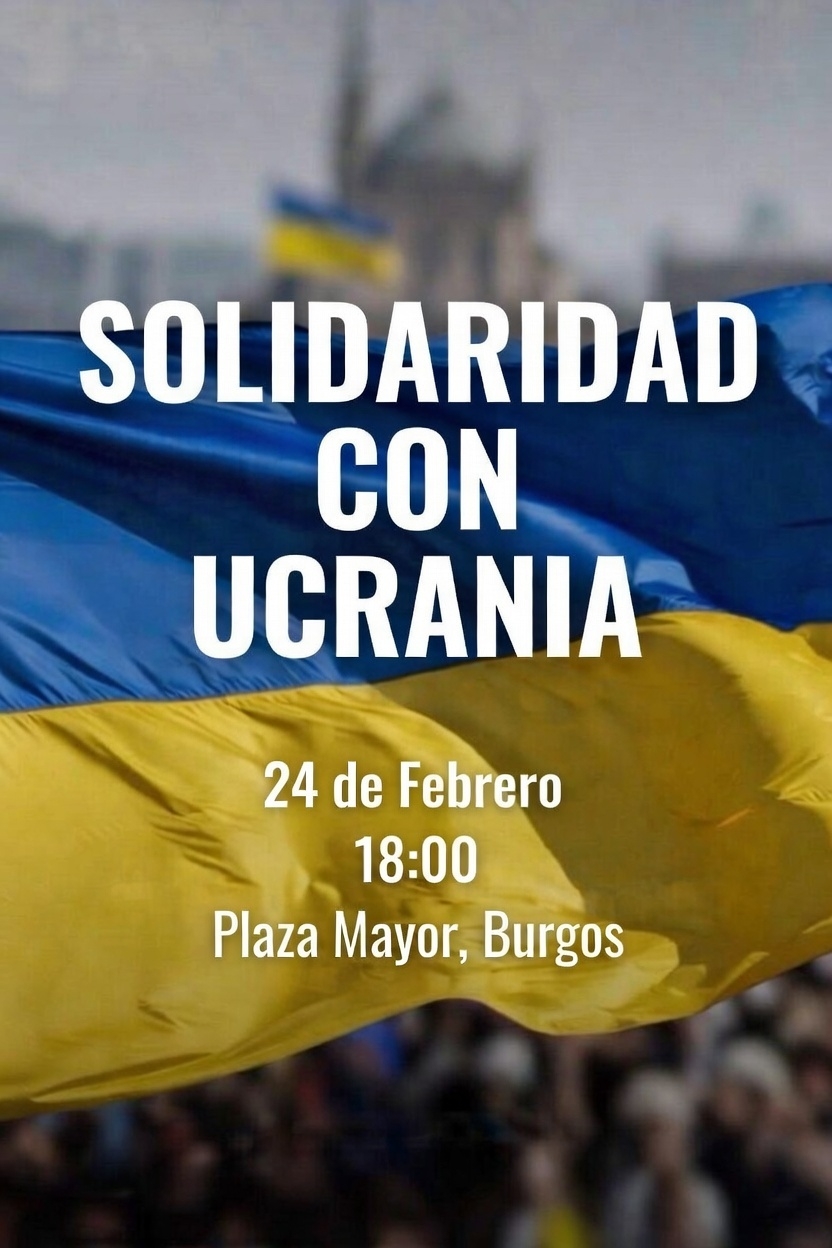Concentración por 4 años de guerra a gran escala en Ucrania en Plaza Mayor, Burgos
