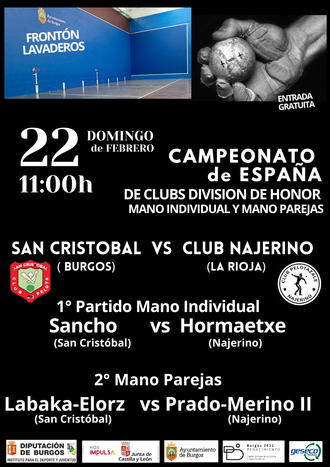 Campeonato de España Pelota a mano en Polideportivo Lavaderos, Burgos