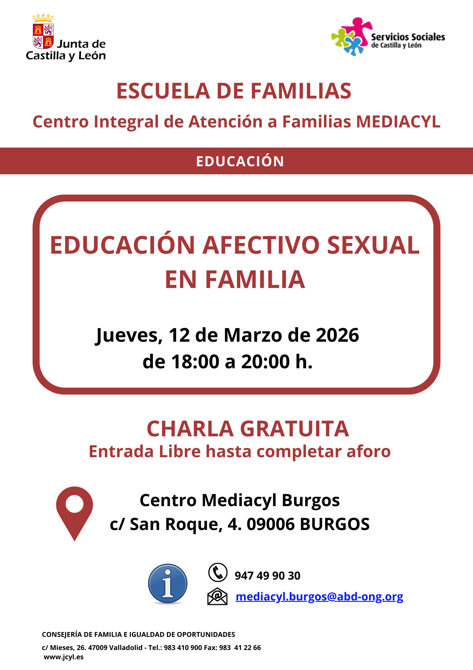 Educación afectivo sexual en familia en Centro MEDIACYL, Burgos