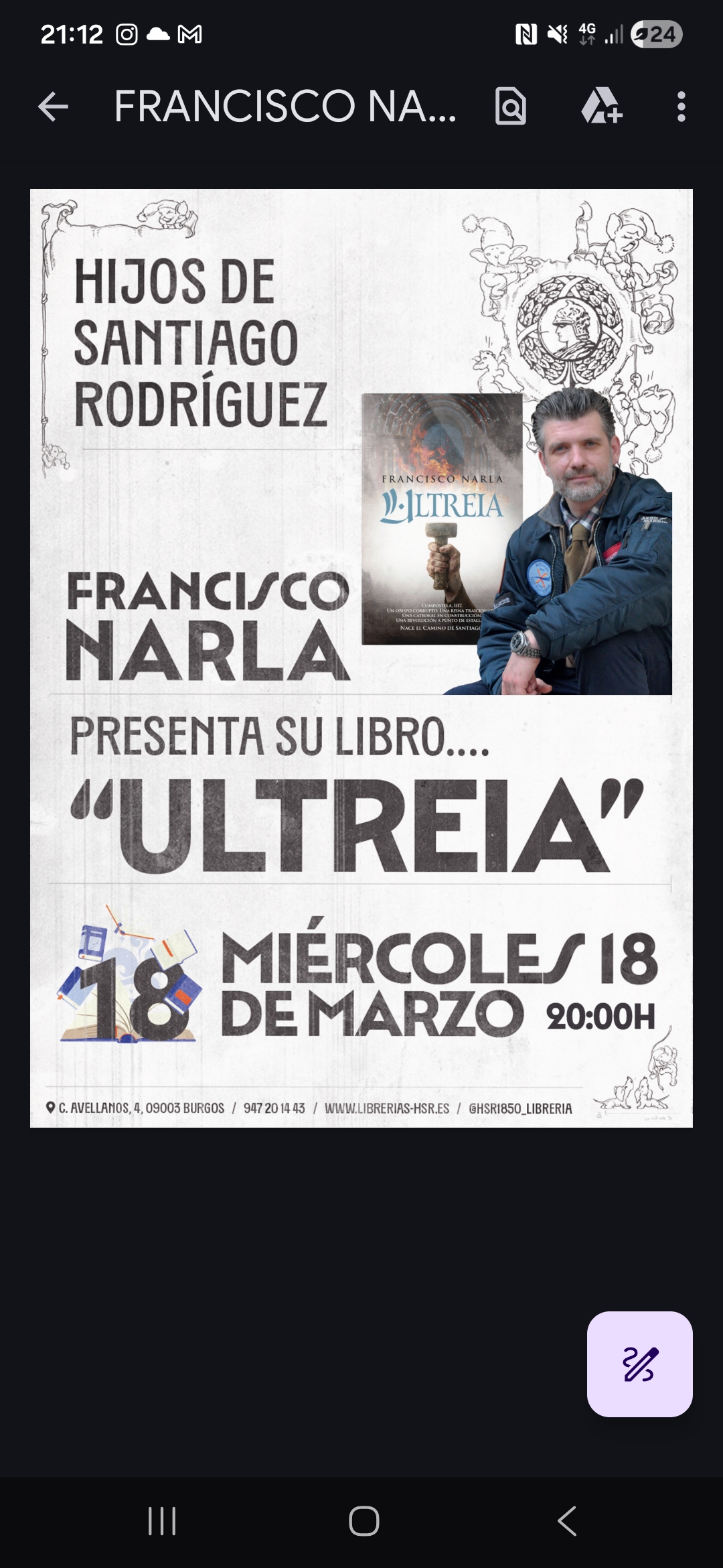 Presentación del libro " Ultreia"  de Francisco Narla en Libreria Santiago Rodriguez, Burgos