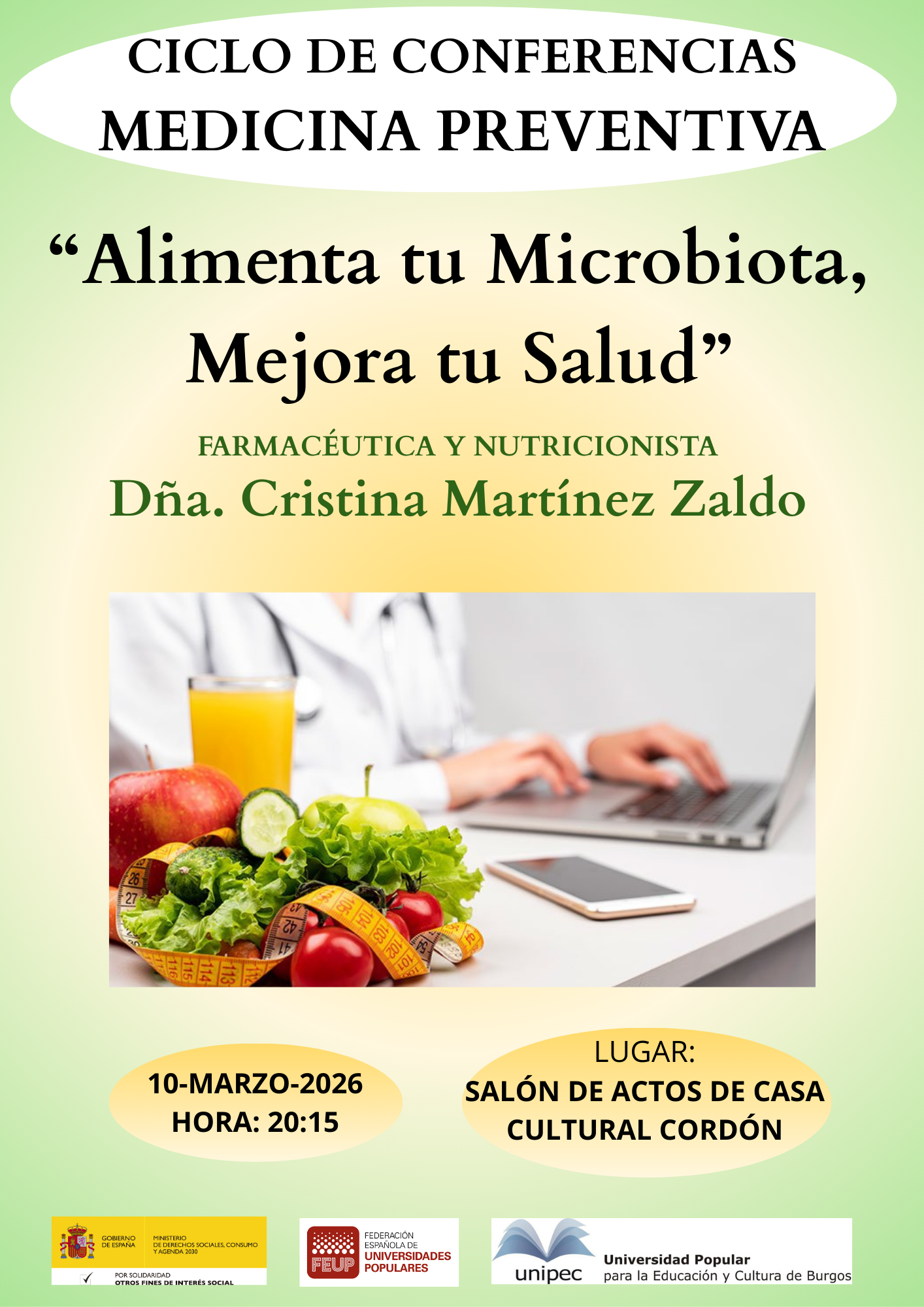 Alimenta tu microbiota, mejora tu salud en Cultural Cordón, Burgos