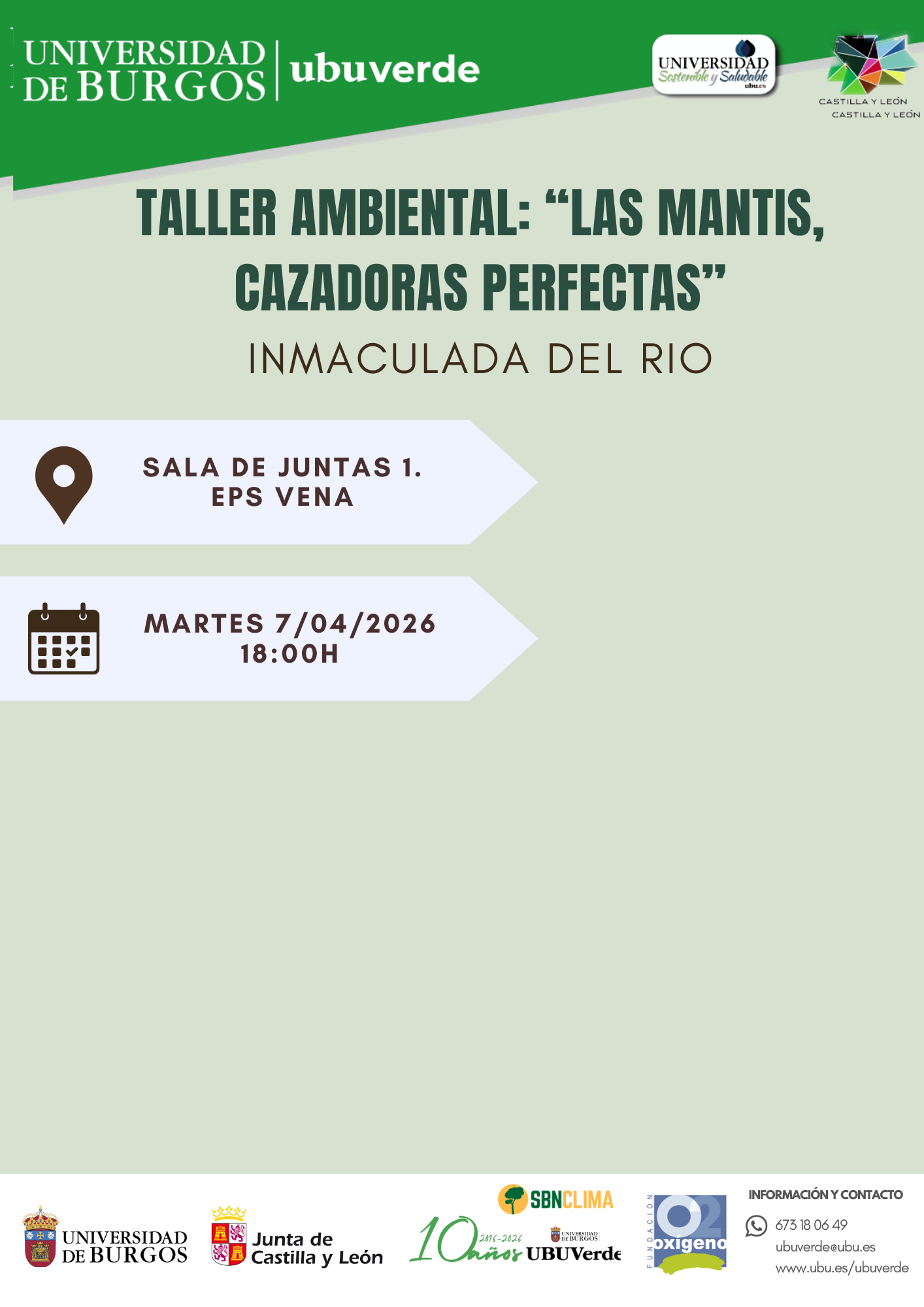 “Las Mantis, cazadoras perfectas” en Sala de Juntas I. EPS Vena. Av. Cantabria, s/n., Burgos