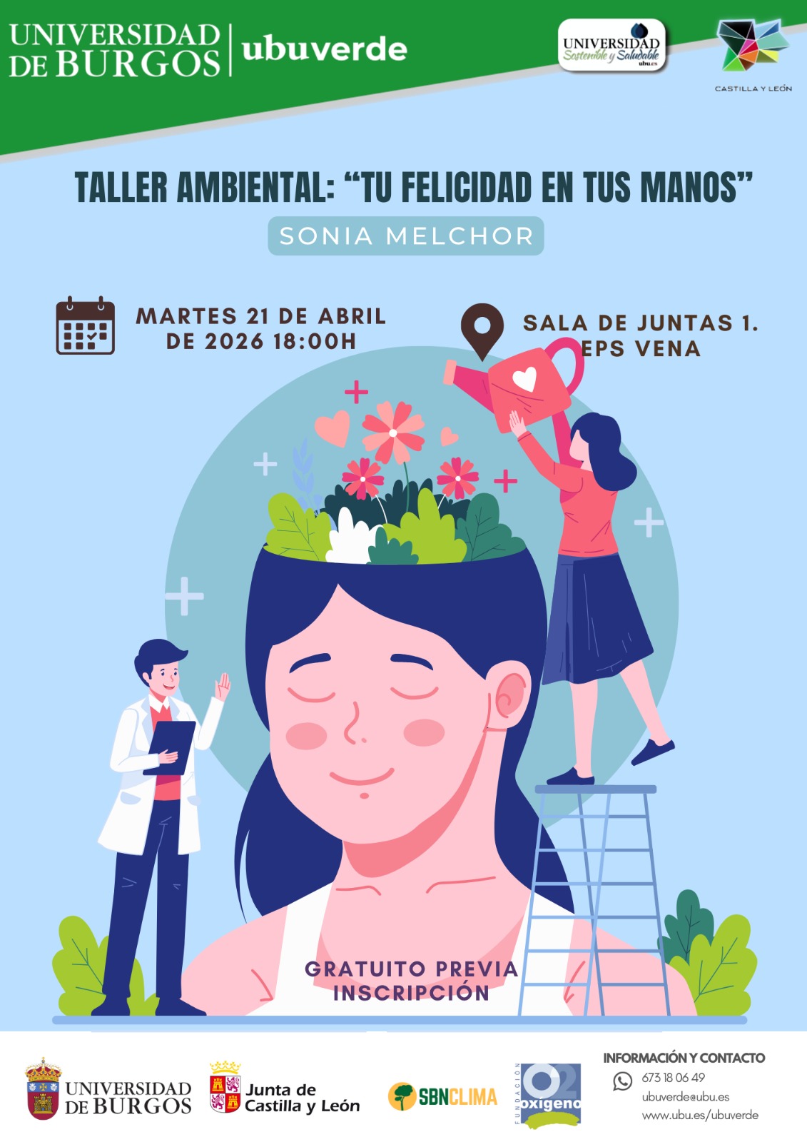 Taller Ambiental: “Tu felicidad está en tus manos” en Sala de Juntas I. EPS Vena. Av. Cantabria, s/n., Burgos
