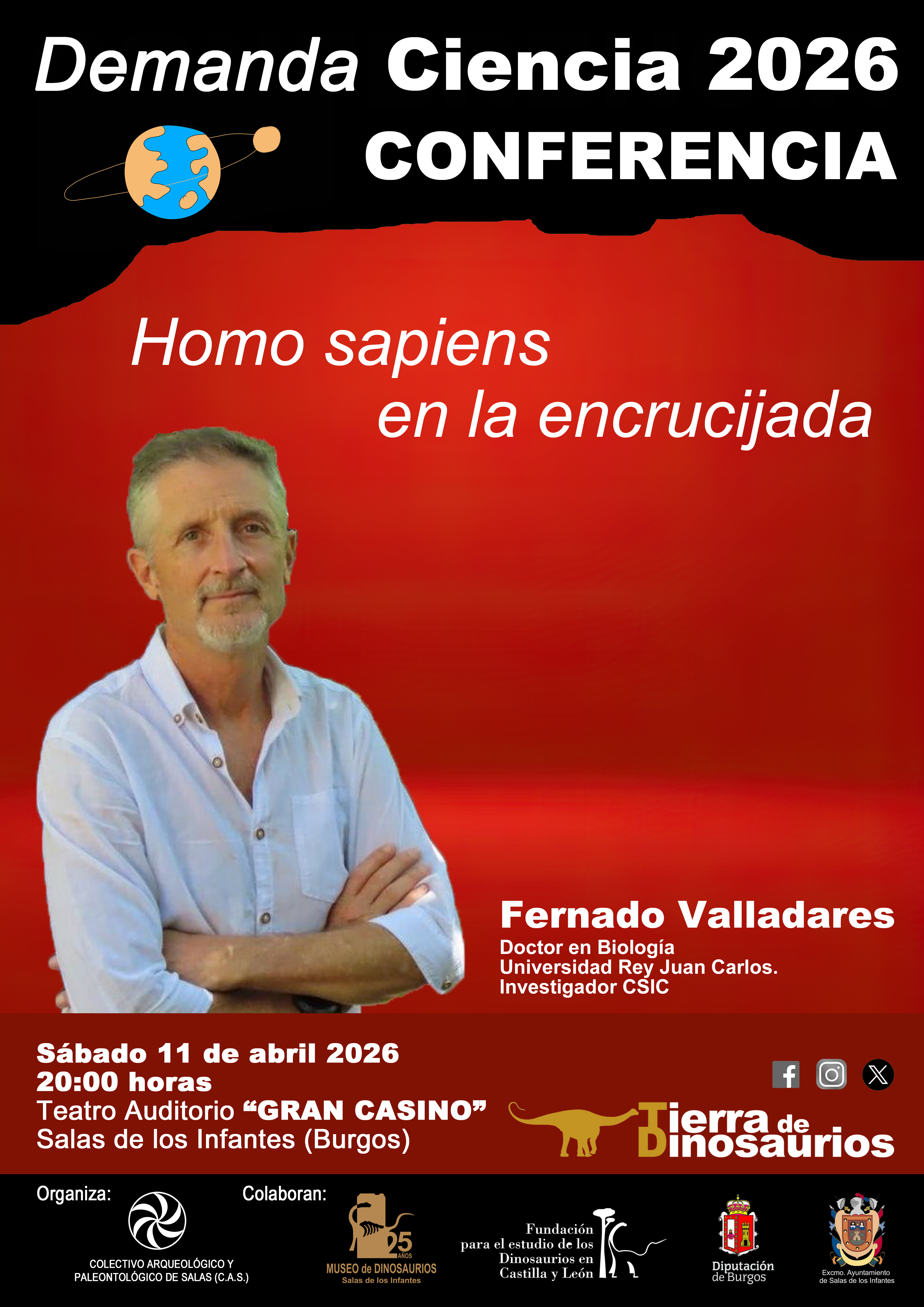 "Homo sapiens en la encrucijada" por Fernando Valladares en Teatro Gran Casino, Salas de los Infantes, Burgos