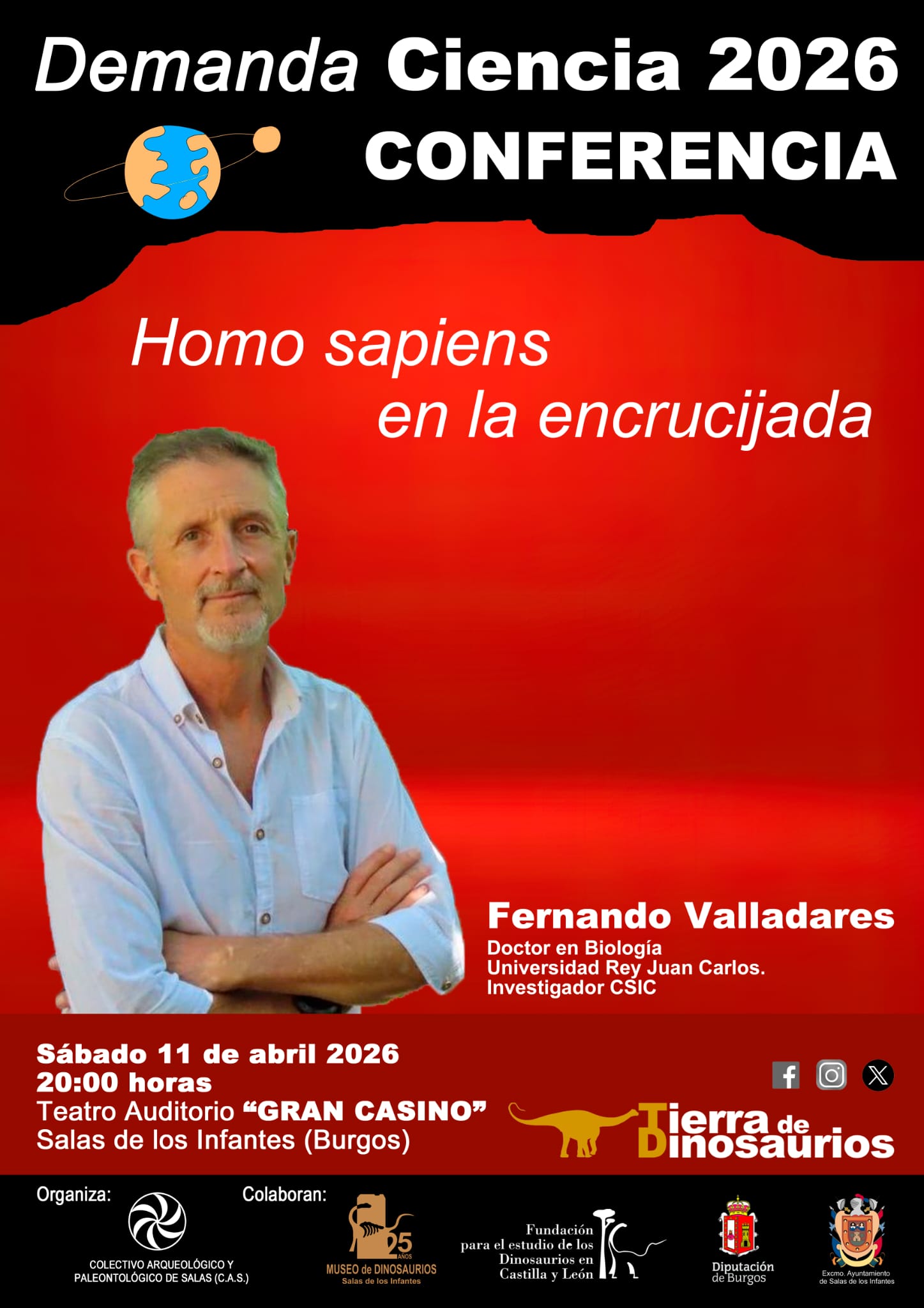 "Homo sapiens en la encrucijada" por Fernando Valladares en Teatro Gran Casino, Salas de los Infantes, Burgos