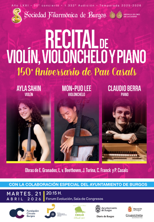 Recital de violín, violonchelo y piano en Auditorio Fórum Evolución Burgos, Burgos