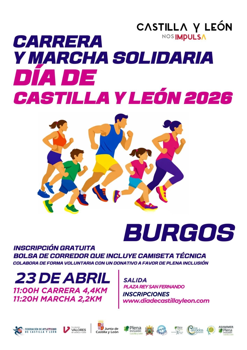 Carrera y marcha solidaria Día de Castilla y León en Plaza del Rey San Fernando, Burgos