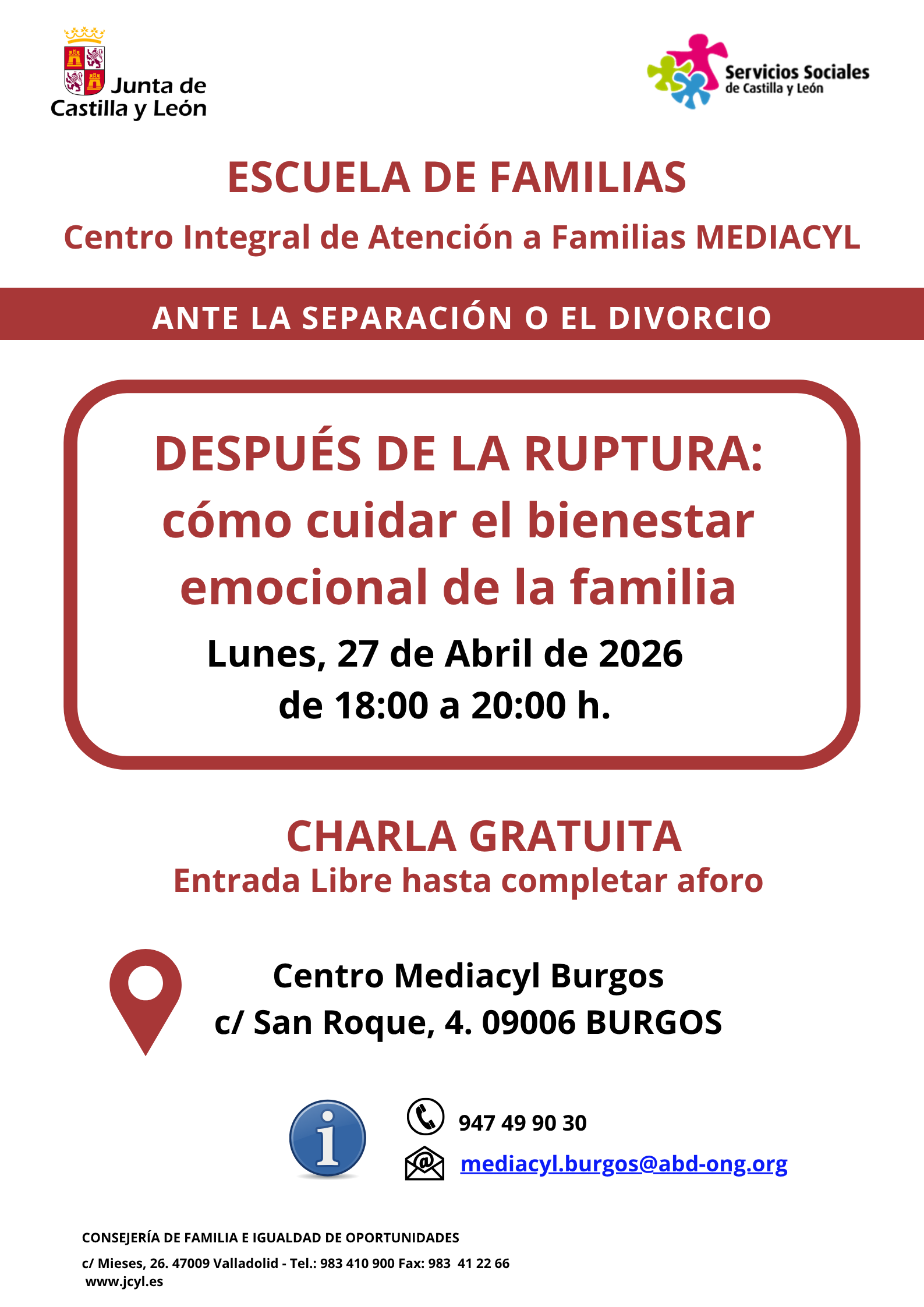 Divorcio: cómo cuidar el bienestar emocional de la familia en Centro MEDIACYL, Burgos