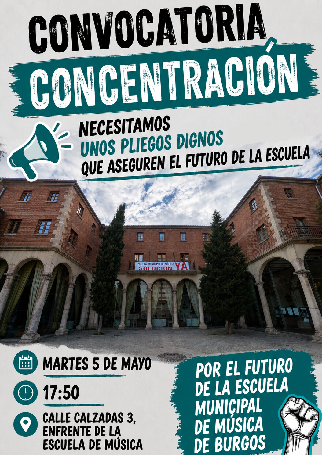 Por el futuro de la escuela municipal de música en C/ Calzadas 3, frente a la Escuela de Música, Burgos