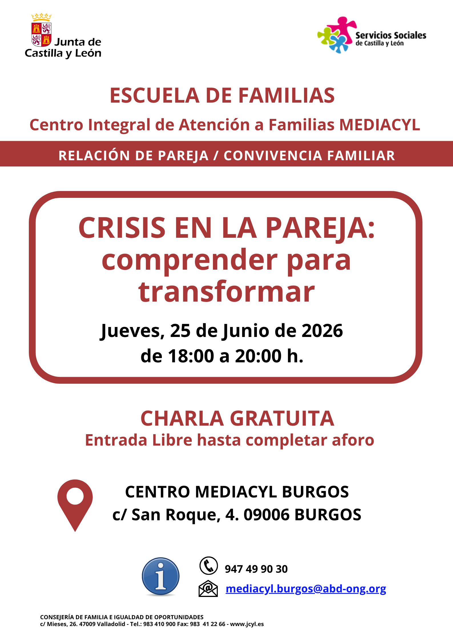 Crisis EN LA Pareja: comprender para transformar en Centro MEDIACYL, Burgos